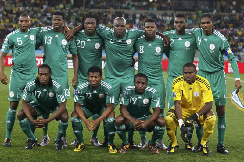 Nigeria's soccer team poses for a photo during their World Cup soccer match against South Korea in Durban