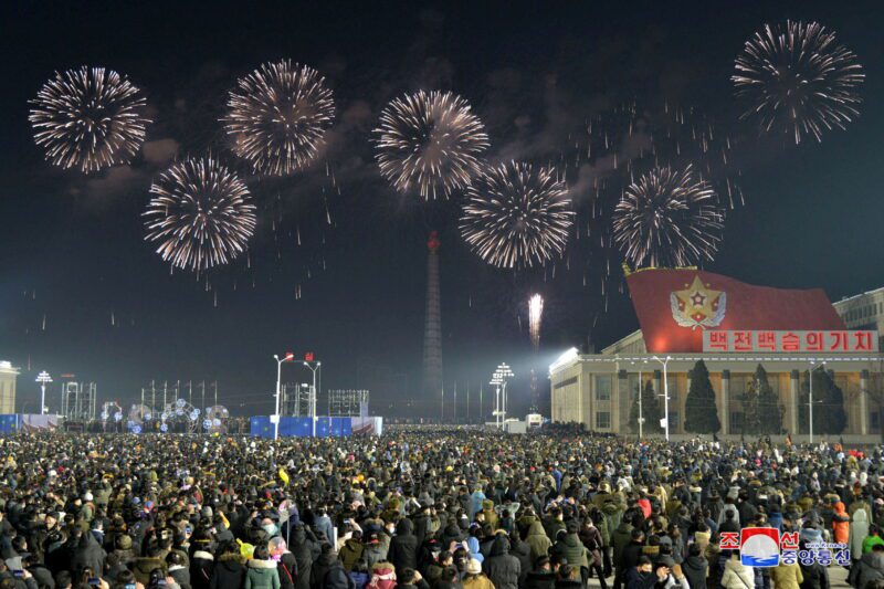 Fireworks explode over Pyongyang during New Year's day celebrations