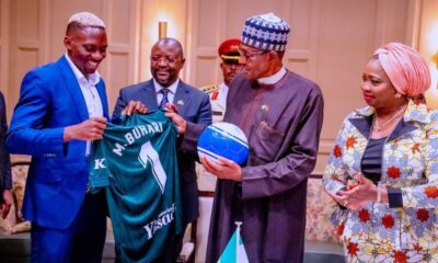 Buhari meet Super Eagle internationl Kenneth Omeruo
