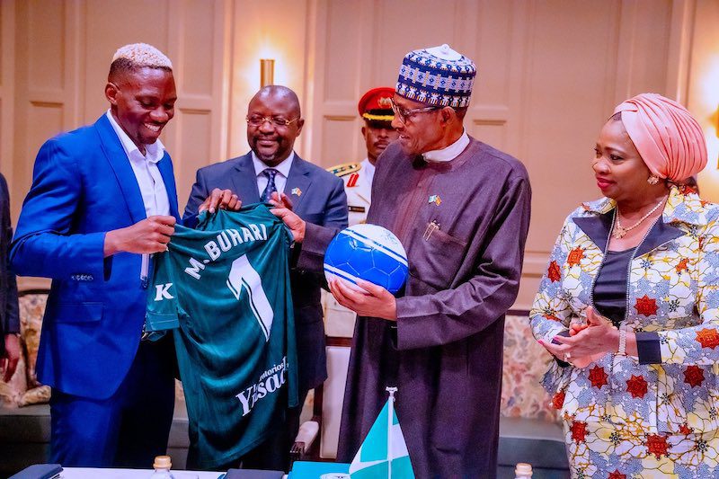 Buhari meet Super Eagle internationl Kenneth Omeruo