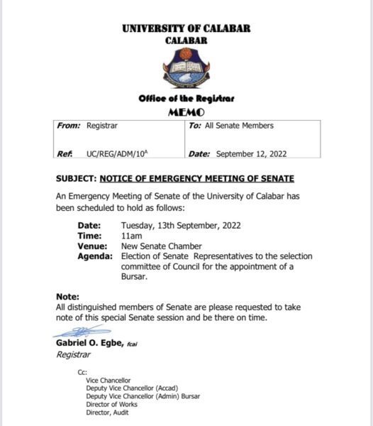 UNICAL Senate sitting