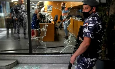 Lebanese officer protecting bank after attack