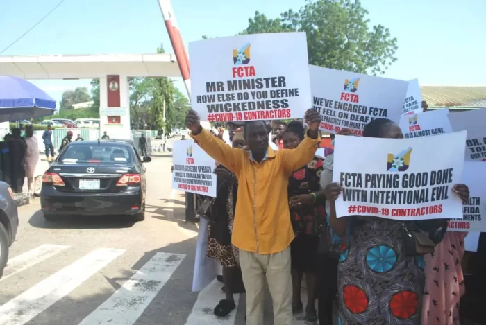 COVID-19 contractors protest in Abuja
