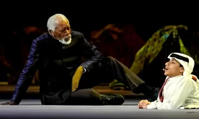 American author Morgan Freeman and Qatari youth Ghanim Al Muftah