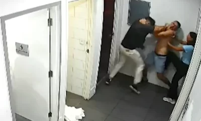 Man fights cleaner in bathroom