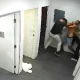 Man fights cleaner in bathroom