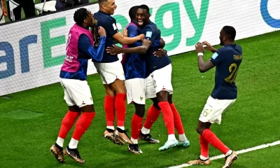 France players celebrate win against Morocco in Qatar