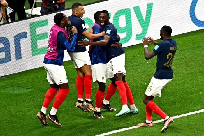 France players celebrate win against Morocco in Qatar