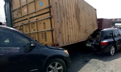 Many feared dead as 40-feet containers fall on cars in Lagos