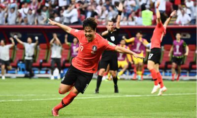 South Korea's defender Kim Young-gwon celebrates after scoring a goal during the Russia 2018 World Cup Group F football match between South Korea and Germany at the Kazan Arena in Kazan on Wednesday