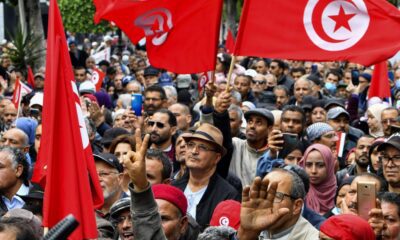 Tunisia - Tunisian demonstrators take part in a rally against President Kais Saied