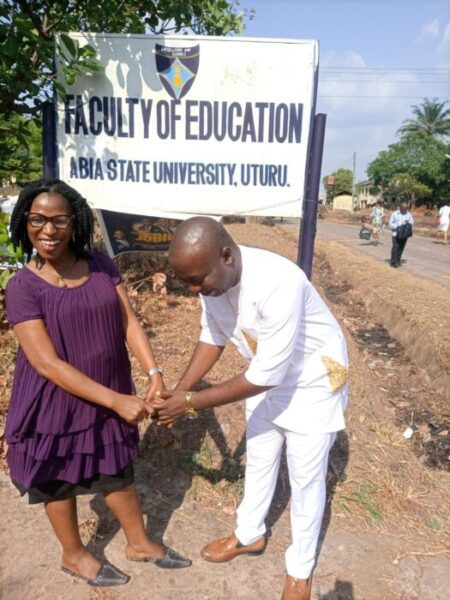 Anucha Wisdom with his nursery school teacher, Aunty Ijeoma