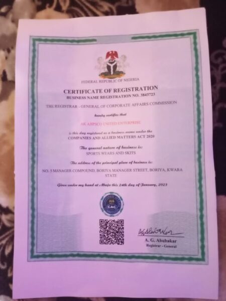 CAC Registers Ak Ajipsco United