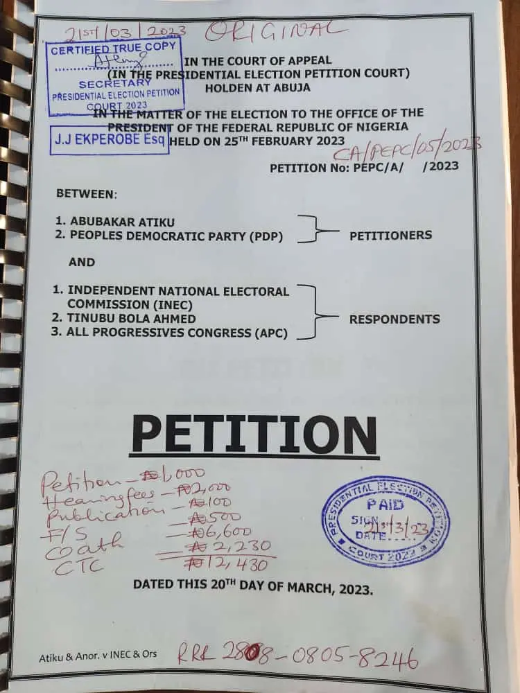Atiku Abubakar petition to court