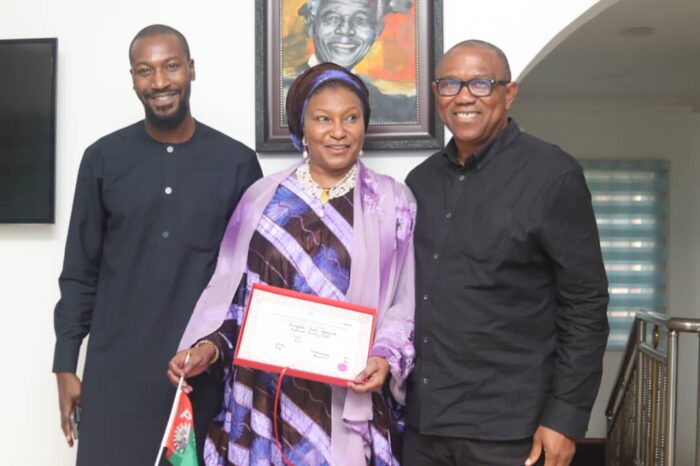 Peter Obi receives female senator-elect, Kingibe