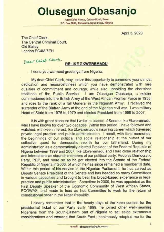 Obasanjo letter page1