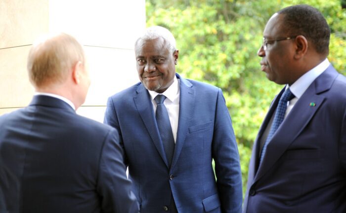 President Putin wuth Macky Sall and Moussa Faki Mahamat