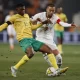Morocco’s Hakim Ziyach (R) fights for the ball with South Africa’s Jurry Aubaas (L) during the second leg of the 2023 Africa Cup of Nations (CHAN) Group K qualifier match between South Africa and Morocco at the FNB Stadium in Johannesburg on June 17, 2023. (Photo by Phill Magakoe / AFP)