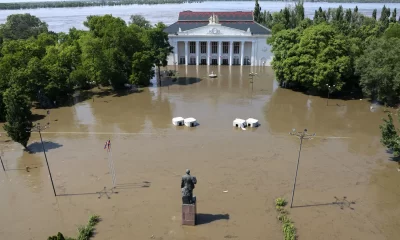 Damaged dam and flooded Ukraine