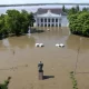 Damaged dam and flooded Ukraine