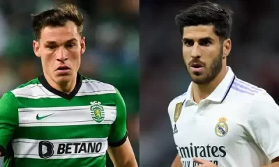 Real Madrid forward Marco Asensio and Sporting Lisbon midfielder Manuel Ugarte