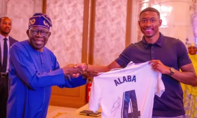 Tinubu meets Real Madrid star, Alaba in France