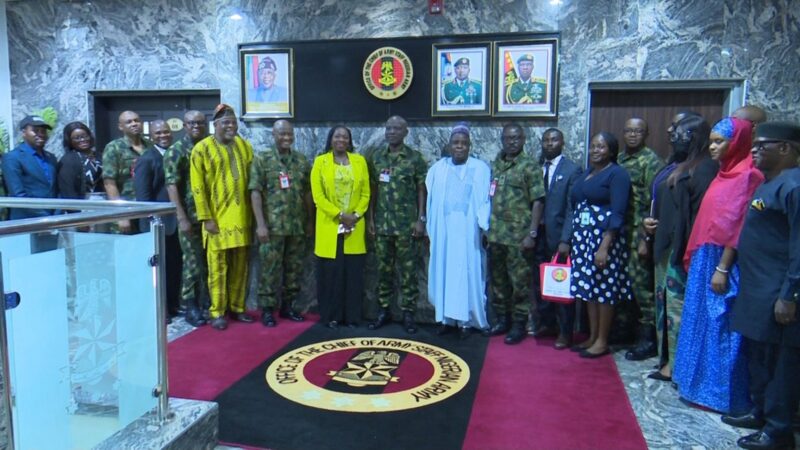 CAOS, Lt. Gen. Taoreed Lagbaja with Hon Abike Dabiri and her team at the Army Headquarters.