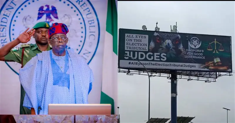 Tinubu and the ALL EYES ON JUDICIAL billboard