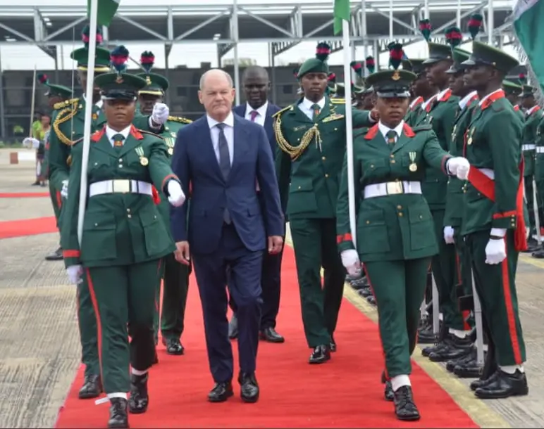 German Chancellor Olaf Scholz arrives in Nigeria