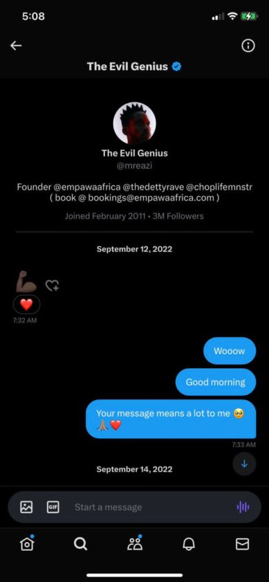 Teeben and Mr Eazi tweet chat
