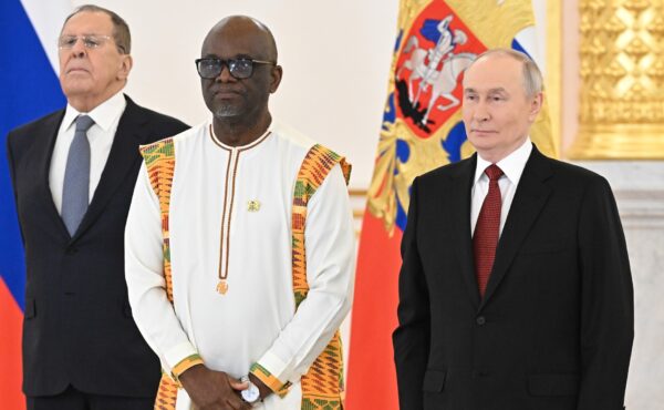 Ghana's Ambassador Dr. Jehu Appiah with Foreign Minister Sergey Lavrov and President Vladimir Putin, Jan. 15, 2026